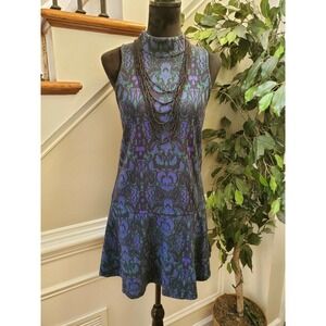 Free People Women's Floral Cotton Sleeveless Mock Neck Knee Length Dress Size M